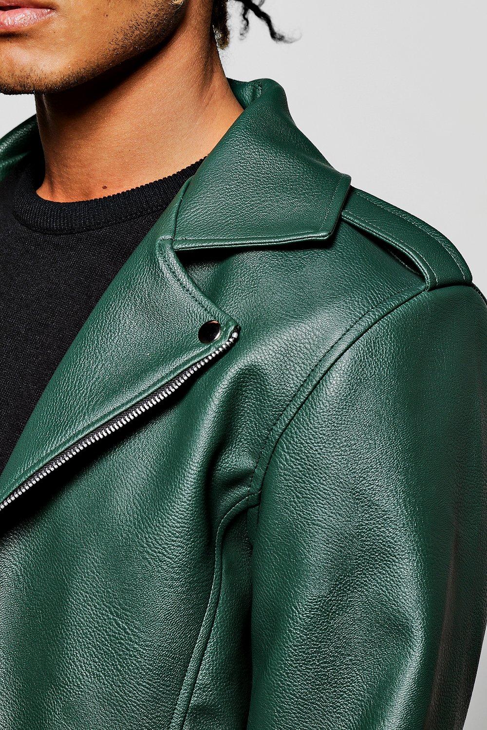 Green biker jacket mens best sale